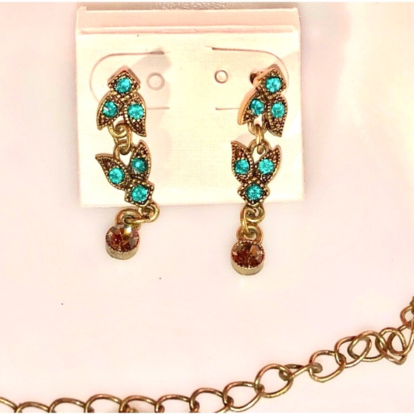 2003~VCLM Noblesse Austrian Crystal VTG Style Jade/Gold Choker Earrings Set NOS - Picture 6 of 11